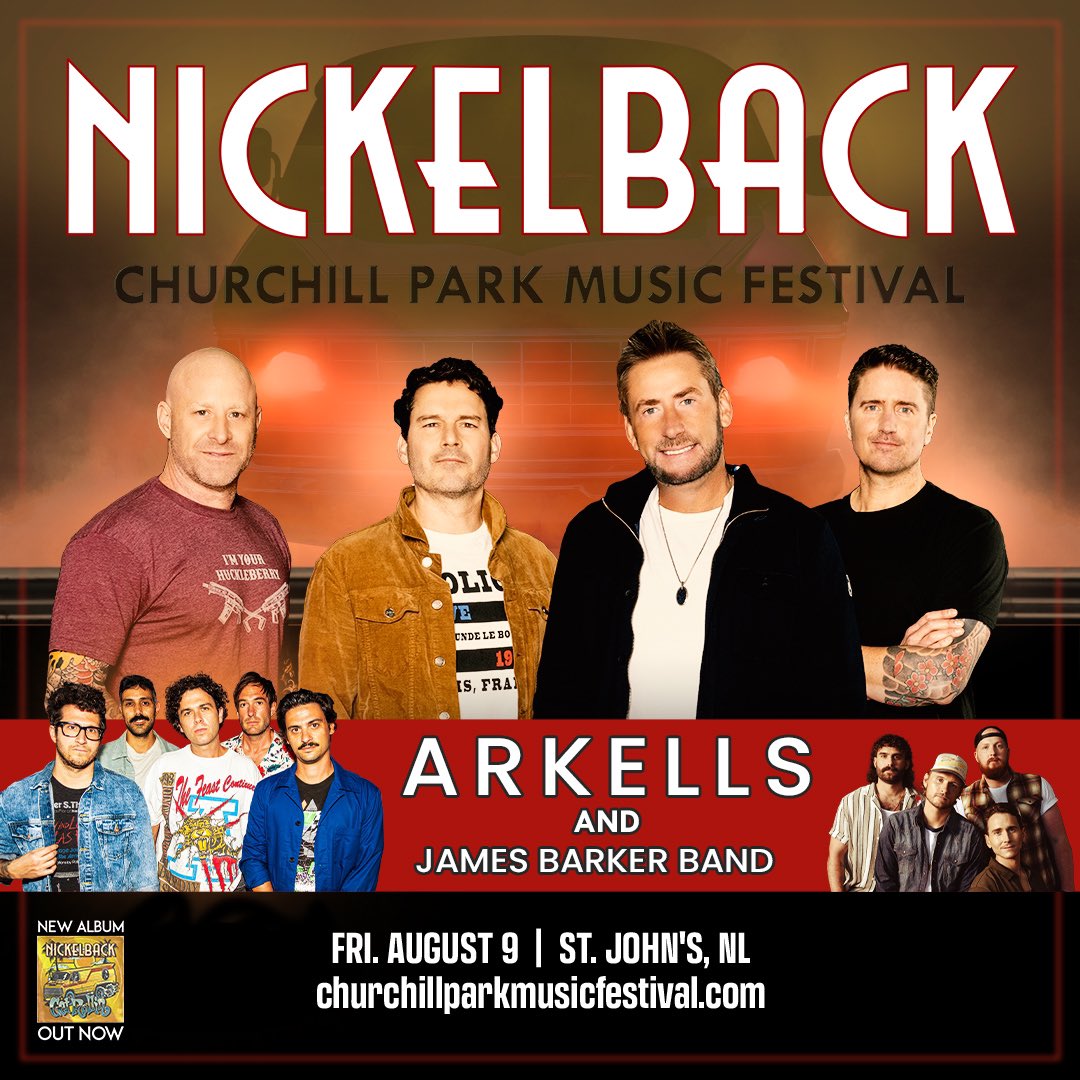 We are so excited to have globally celebrated, award-winning rockstars @Nickelback at Churchill Park on August 9th for their only stop in Atlantic Canada this summer! Special guests include @arkellsmusic and @jamesbarkerband. Tickets go on sale Friday, April 26th at noon (NDT).