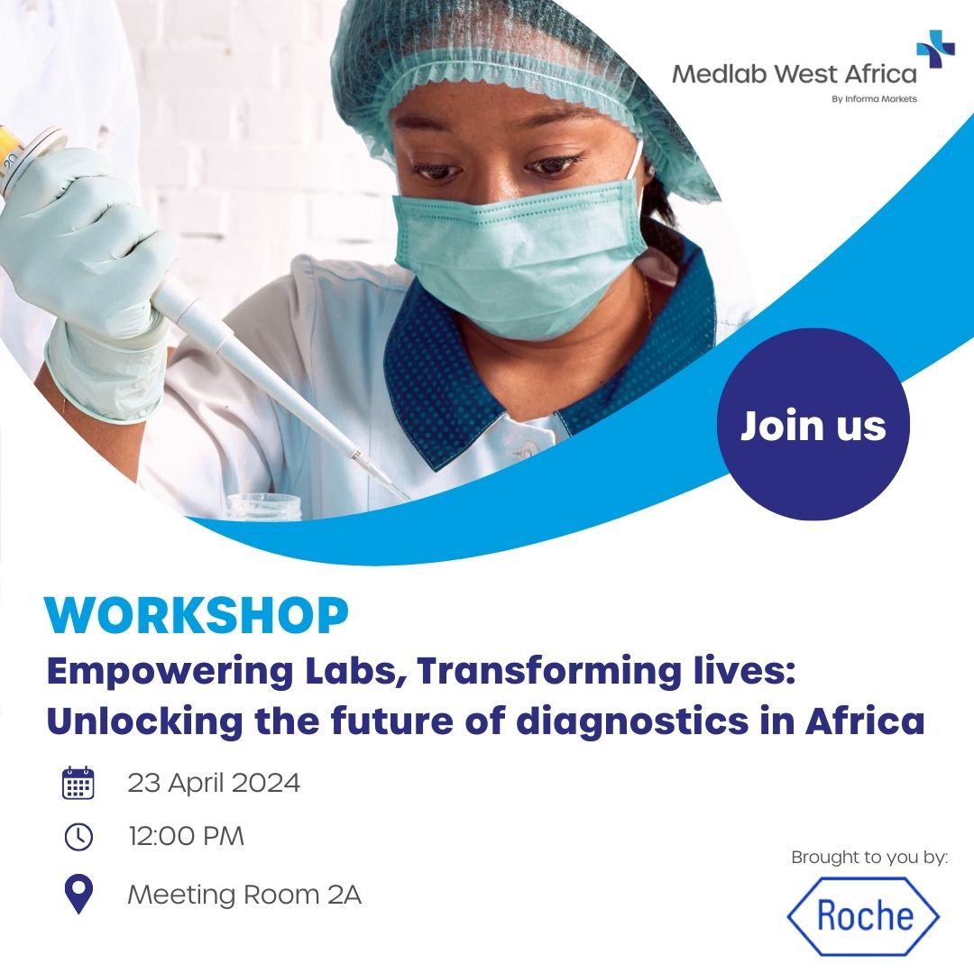 Join us at 12 pm for an enlightening workshop on enhancing access to top-tier diagnostics in West Africa, brought to you by @roche Diagnostics. 

#RocheDiagnosticsAfrica #MedlabWestAfrica #Workshop #Learn #Upskill #MedicalLaboratory #Science #Nigeria #LabScientists