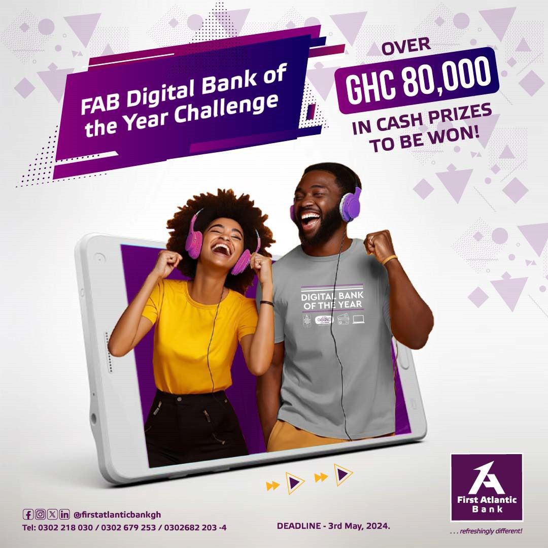 There are tons of rewards up for grabs in the #FABmyDigitalBankChallenge. Win by showcasing your artistic abilities! Take up the task. Send entries to fabmydigitalbankchallenge@firstatlanticbank.com.gh