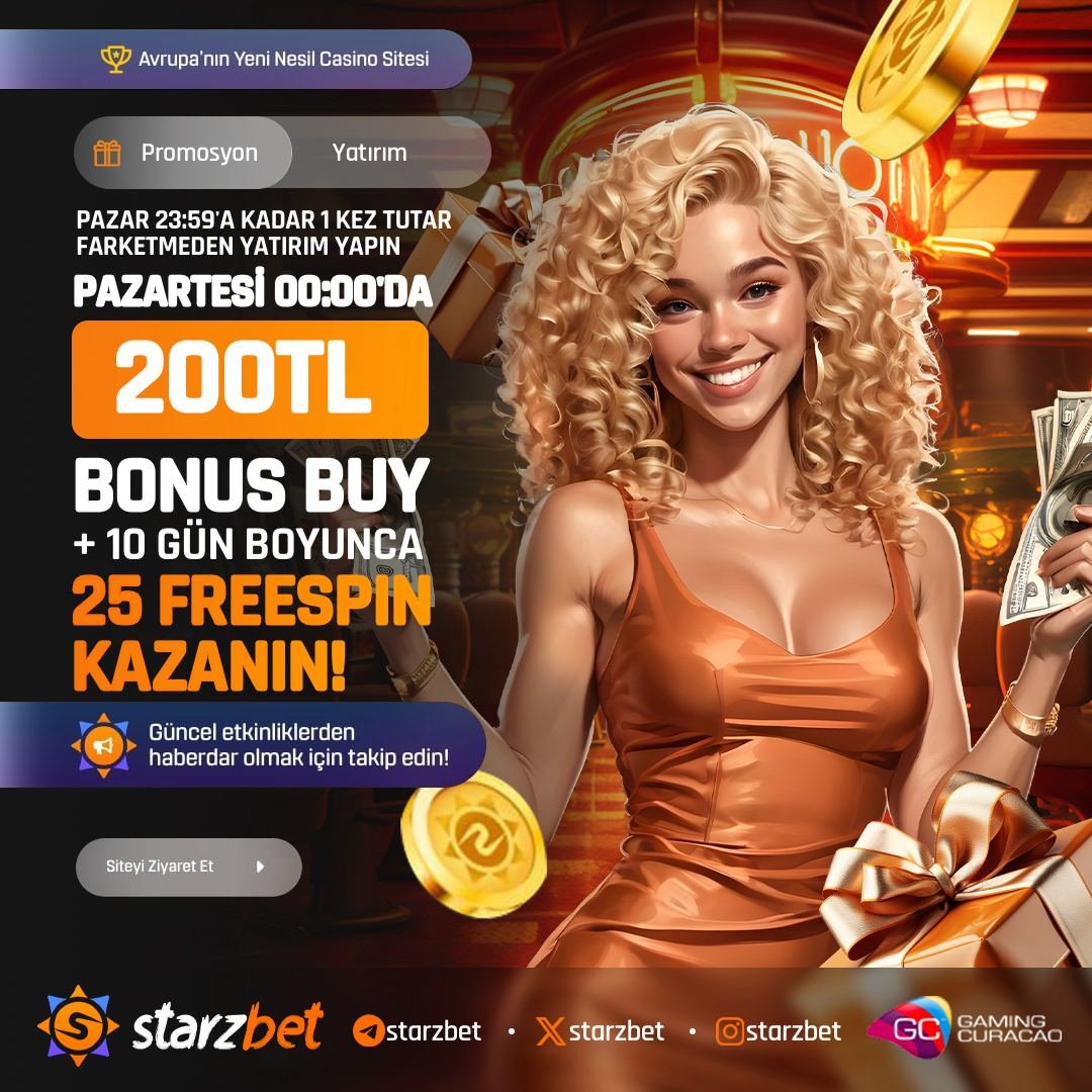 TELEGRAM KANALINA ABONE OL BEDAVA BONUS KAZAN : t.me/starzbetcom

🌟  HENÜZ YATIRIMI OLMAYANLAR  ❗️ 

⭐️   BONUS BUY VE FREESPİN KAZANMA SIRASI SENDE

⭐️   23:59'A KADAR TUTAR FARKETMEDEN 1 KEZ YATIRIM YAP FIRSATI KAÇIRMA ❕

⭐️   HEM İSTEDİĞİN YATIRIM BONUS AL , HEMDE VIP