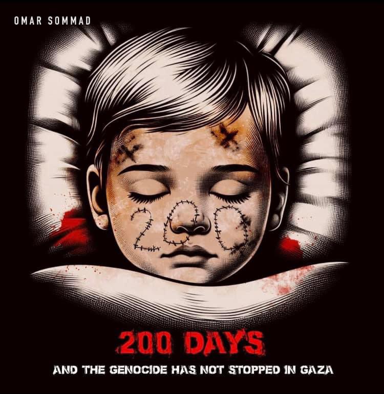 200 days and 75 years. 💔

#STOPtheGENOCIDE
#EndUSAidToIsrael
#PermanentCeaseFireNOW
#WeStandWithPalestine
#EndIsraeliApartheid
#DontStopTalkingAboutPalestine