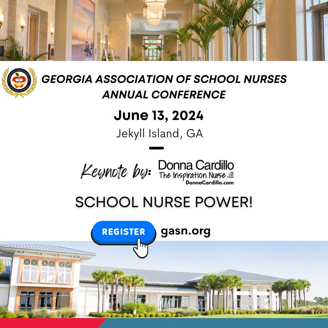 I'm speaking! I'll be at the @GAAssociationo1 Conference on June 13, 2024 in Jekyll Island, Georgia. I hope to see you there!  Register Now at gasn.org/events
#schoolnurses #schoolnursepower #schoolnursessavelives @schoolnurses