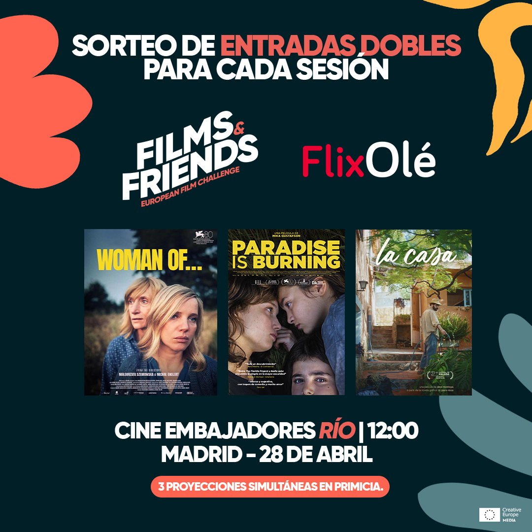 ☘️Sorteamos entradas dobles para el próximo #FilmsAndFriends, donde se proyectarán LA CASA, PARADISE IS BURNING y WOMAN OF... ¿A qué película queréis ir? Comentad por una de ellas y seguid nuestra cuenta y la de @FilmChallengeEs para participar. ¡El viernes damos ganadores! 👇