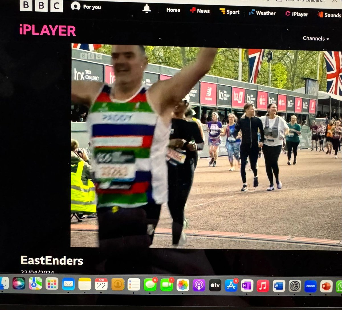 Congratulations to Neal Patterson and Dion Bishop on completing the #LondonMarathon! Neal had five minutes of fame on #EastEnders! As part of a storyline, two characters from the soap ran to raise funds for a brain tumour charity which used real clips with both in character.