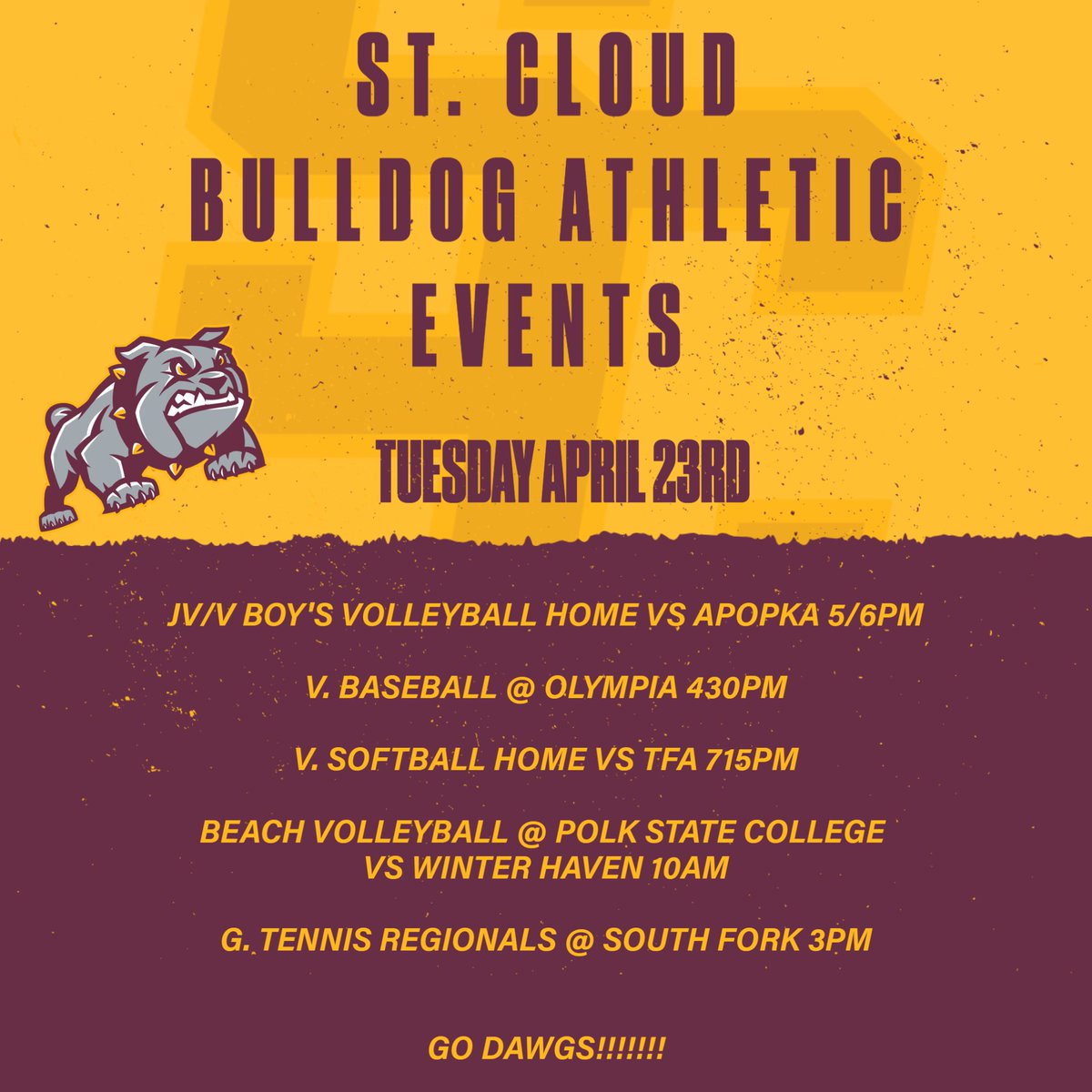 Good Luck to our student-athletes as they finish up their regular seasons or play in district and regional play. Go Bulldogs!!!!