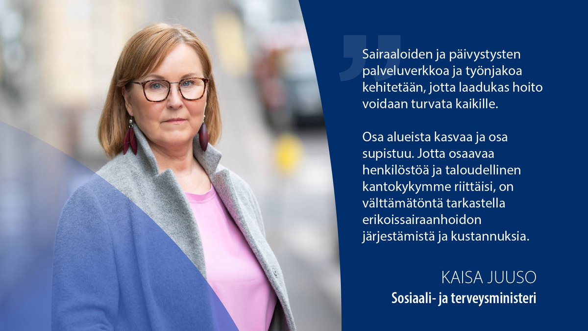 valtioneuvosto's tweet photo. Sosiaali- ja terveysministeri @KaisaJuuso antoi hallituksen vastauksen välikysymykseen sairaaloiden alasajosta.

📃Vastaus @STM_Uutiset:
https://t.co/hnz3wJ5kyt

🗣️Tallenne @SuomenEduskunta:
https://t.co/Tx4NSvVY4O https://t.co/HGUH2tfr6P
