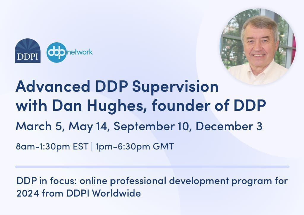 🚨 Don't miss your chance to join Dan Hughes, founder of DDP, for this Advanced DDP Supervision group session, open to those post DDP Level Two training! 🗓️ May 14 | 🕑 8am-1:30pm EST / 1pm-6:30pm GMT | 📍Online #DDPInFocus Book now 👉 buff.ly/3UbuJLN