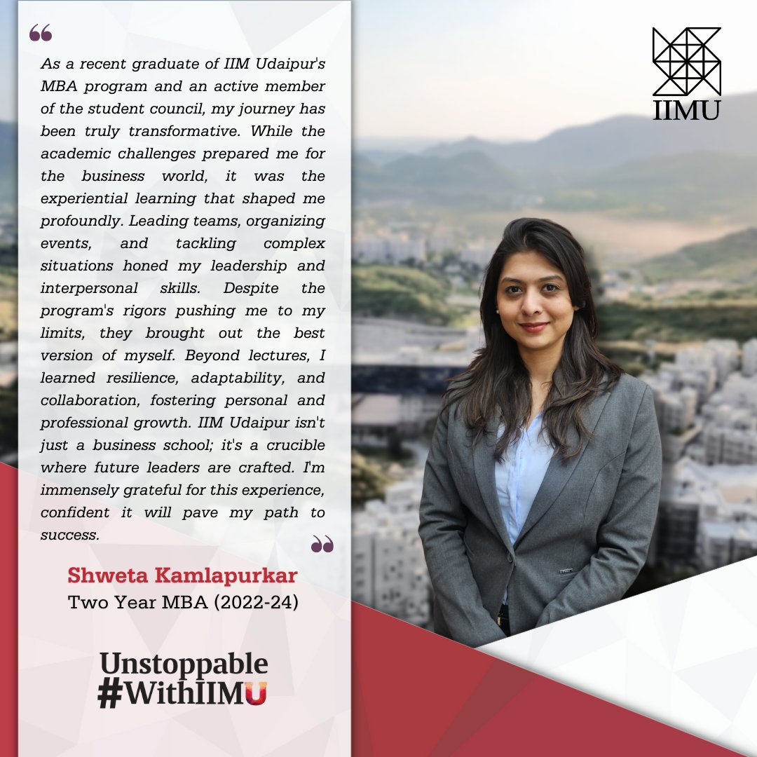 IIM_Udaipur's tweet photo. From the academic rigour to the transformative journeys, hear from our past students as they reminisce about their holistic experiences at IIM Udaipur.
#UnstoppableWithIIMU #IIMUdaipur #IIMU #IIM #BuildingUTogether #Management #Leadership https://t.co/RqRBQcxKOG