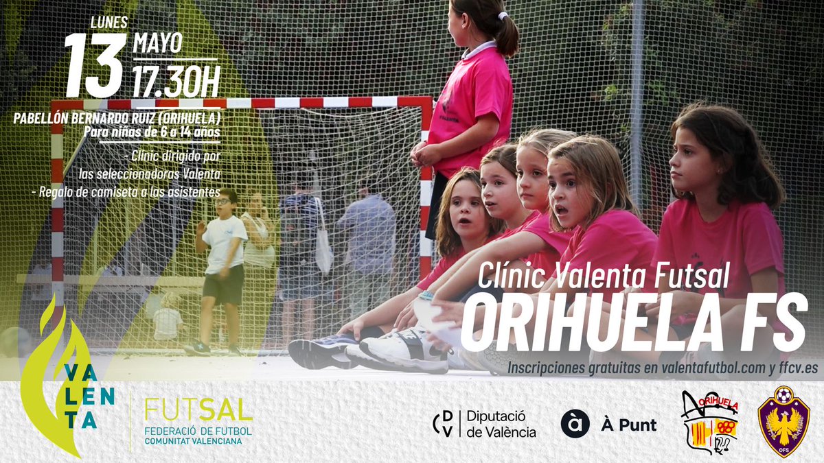 VALENTA | 🙋‍♀️ El @Orihuela_fs, anfitrión del Clínic Valenta de futsal el próximo 13 de mayo 📝 INSCRIPCIONES ABIERTAS 👇🏼 📎 ffcv.es/wp/blog/2024/0… #ClinicValenta #somFutsal