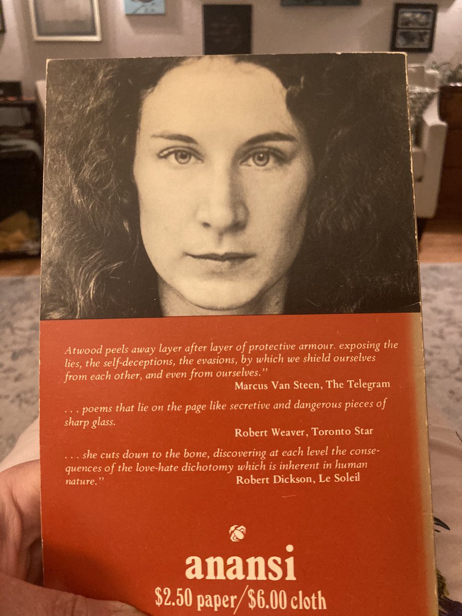 Day 23 is Margaret Atwood. This is my favourite poem of hers. I love her poetry. (I also love that the late, deeply loved Sudbury poet, Robert Dickson, is quoted on the back of this old book. Robert is still missed here.❤️)
#TodaysPoem