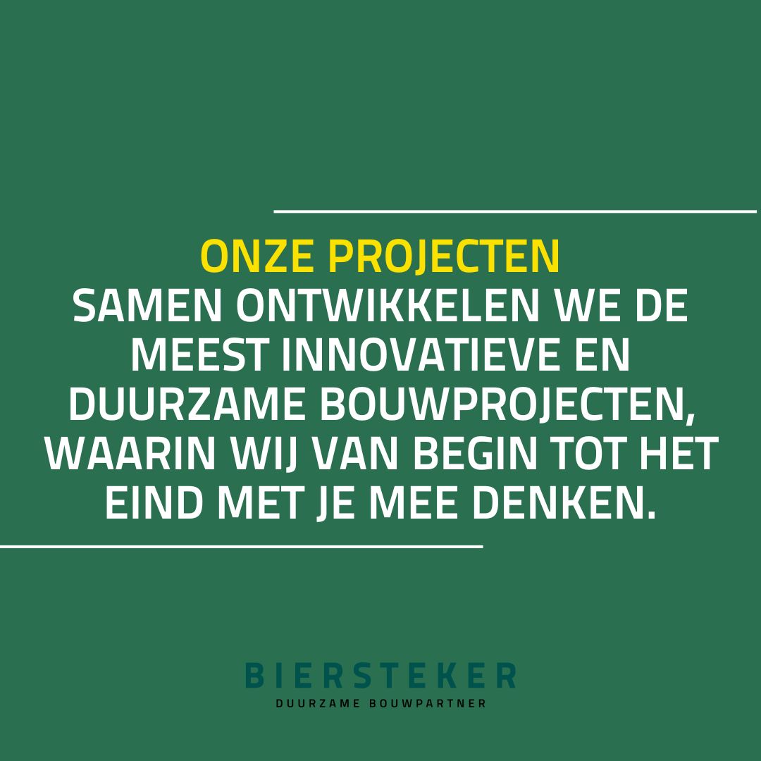 𝗢𝗻𝘇𝗲 𝗽𝗿𝗼𝗷𝗲𝗰𝘁𝗲𝗻: 𝗦𝗮𝗺𝗲𝗻 𝗼𝗻𝘁𝘄𝗶𝗸𝗸𝗲𝗹𝗲𝗻𝗱 𝗱𝘂𝘂𝗿𝘇𝗮𝗺 𝗲𝗻 𝗶𝗻𝗻𝗼𝘃𝗮𝘁𝗶𝗲𝗳! 🏗️

We bundelen onze krachten om innovatieve en duurzame bouwprojecten te ontwikkelen. Vanaf het begin tot de laatste fase denken wij met je mee.

#bouwinnovatie #biersteker