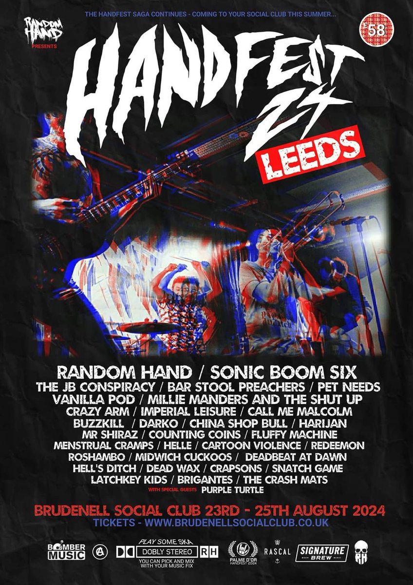 Leeds @nath_brudenell 📢 Ridiculously excited to be playing the @randomhanduk 'Handfest' with @sonicboomsix and a whole plethora of punk and ska talent. What a lineup! Get on it!