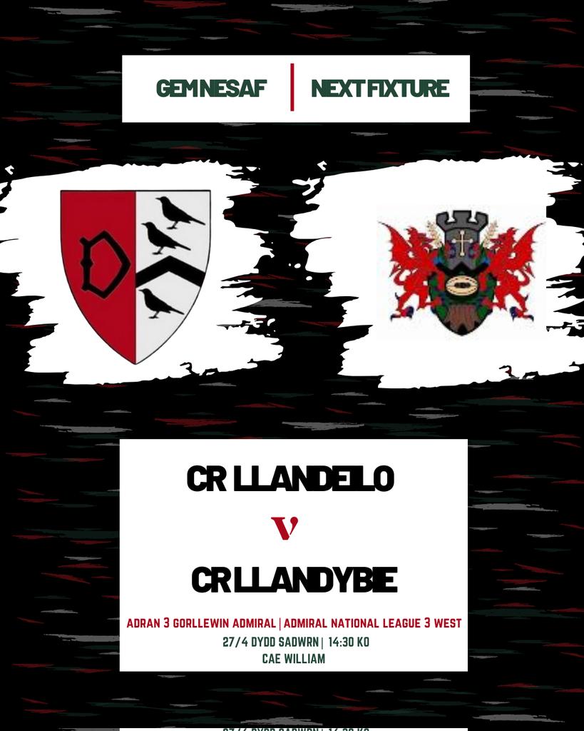 Dydd Sadwrn yma bydd gem bwysig arall I paratoi am wrth i ni groesawu Clwb Rygbi Llandybie i Cae William. Dewch I cefnogi yr carfan!

This Saturday we have yet another important game to prepare for as we look forward to welcoming <a href="/Llandybie_RFC/">Llandybie RFC</a> to Cae William in the Tregib derby.