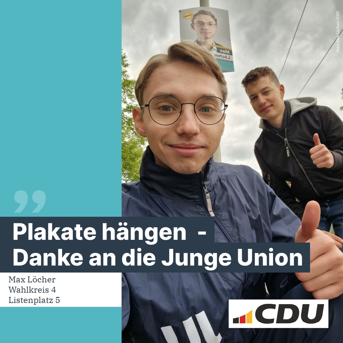 MaxLoecher's tweet photo. Der Wahlkampf fängt an - In Cottbus hängen die Plakate🚀💡

Seit gestern Abend hängen in meinem Wahlkreis die Plakate. Vielen Dank an die Junge Union Cottbus für die Unterstützung!💪🏻

Es geht los!🏡

#Cottbus #Kommunalwahl #CDU #CDUCottbus #CDUBrandenburg #JungeUnion #JU https://t.co/TCY47Cb9gm