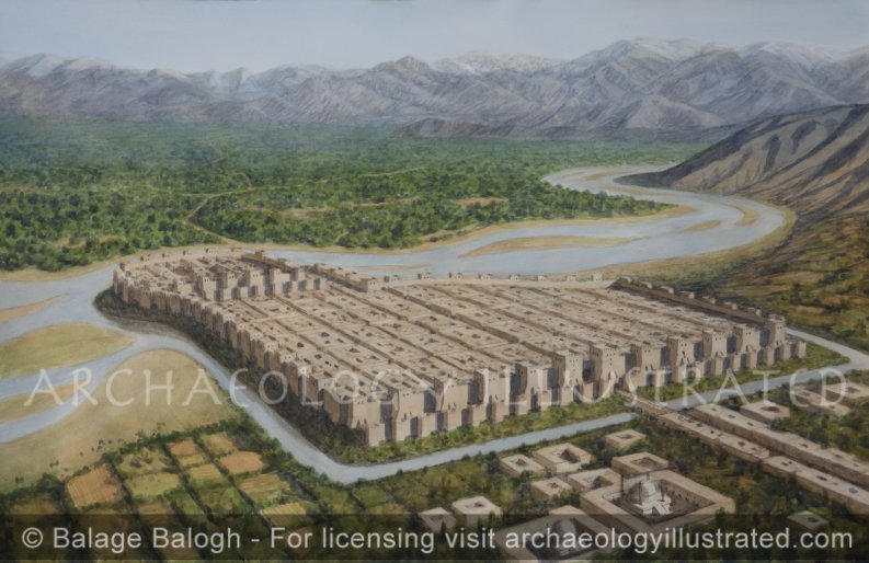 Reconstruction of the historical city of Bagram (northern Kabul) in the Kushan period, 1-3rd centuries AD.

By Archeology Illustrated by Balage Balogh.