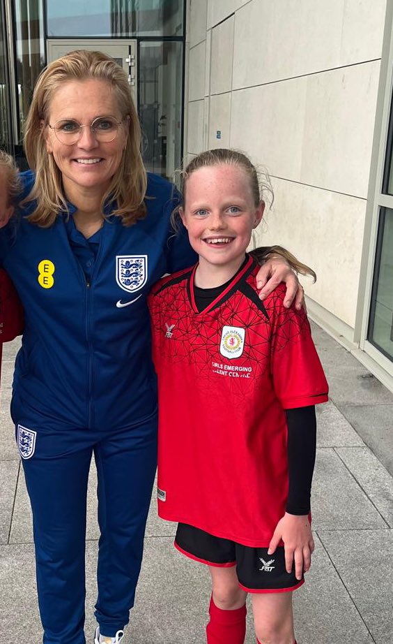 Just wow! This is where dreams are actually made. Congratulations to Annabelle who not only made the score sheet (more than once) last night playing for @CreweAlexWomen at @StGeorgesPark1 but met THE @wiegman_s as well ⚽️🤩 #oncloud9 #proud