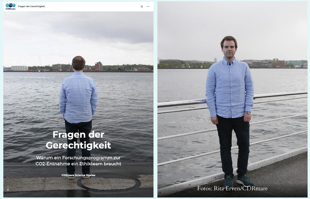 CDRmare's tweet photo. Warum braucht #CDRmare ein eigenes Ethikteam? Dieser Frage gehen wir in unserer neuen Science Story „Fragen der Gerechtigkeit“ nach und stellen den Klimaethiker Lukas Tank von der @kieluni vor. https://t.co/a6zpAlRuJi https://t.co/8gFw7n0meg