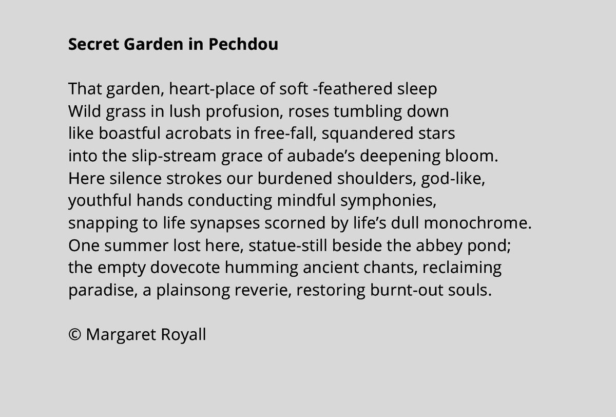 Today for @TopTweetTuesday, @MatthewMCSmith and host today, Matt @RichlyEvocative I’m hoping my poem meets the brief, loosely based on ‘I know a bank whereon the wild thyme grows’ transposed to a wonderful secret garden in a French holiday gite. Thanks, Matt, for hosting! Enjoy!