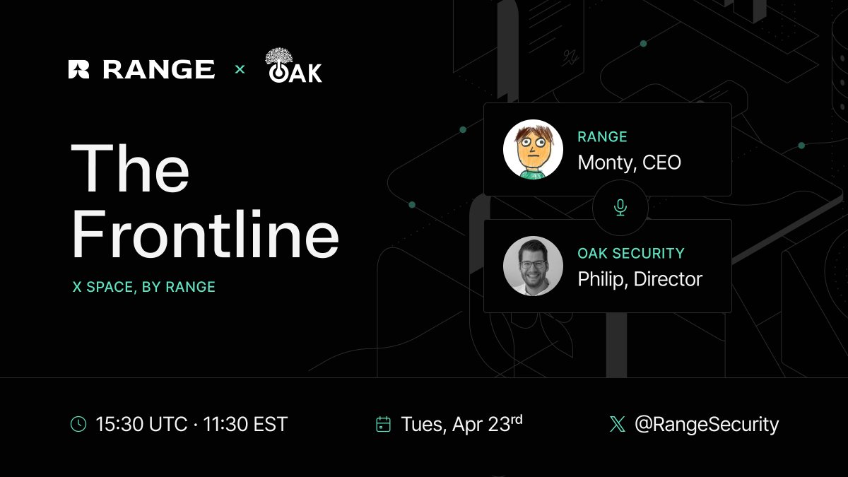 Join us today at 15.30 UTC for the first edition of The Frontline, a space to discuss all things crypto and security 🎙️🙌 Today, we will have a fireside conversation between @pstanislaus, director at @SecurityOak, and @aesmonty, our co-founder and CEO.
