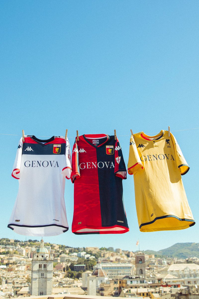 TheShirtUnion's tweet photo. 🏴󠁧󠁢󠁥󠁮󠁧󠁿| @GenoaCFC x Genova

Genoa will ear a special version of their shirt against Cagliari next week featuring 'Genova' text and the St George's shield on the sleeve, celebrating their city and St George. https://t.co/CnXPBytroL