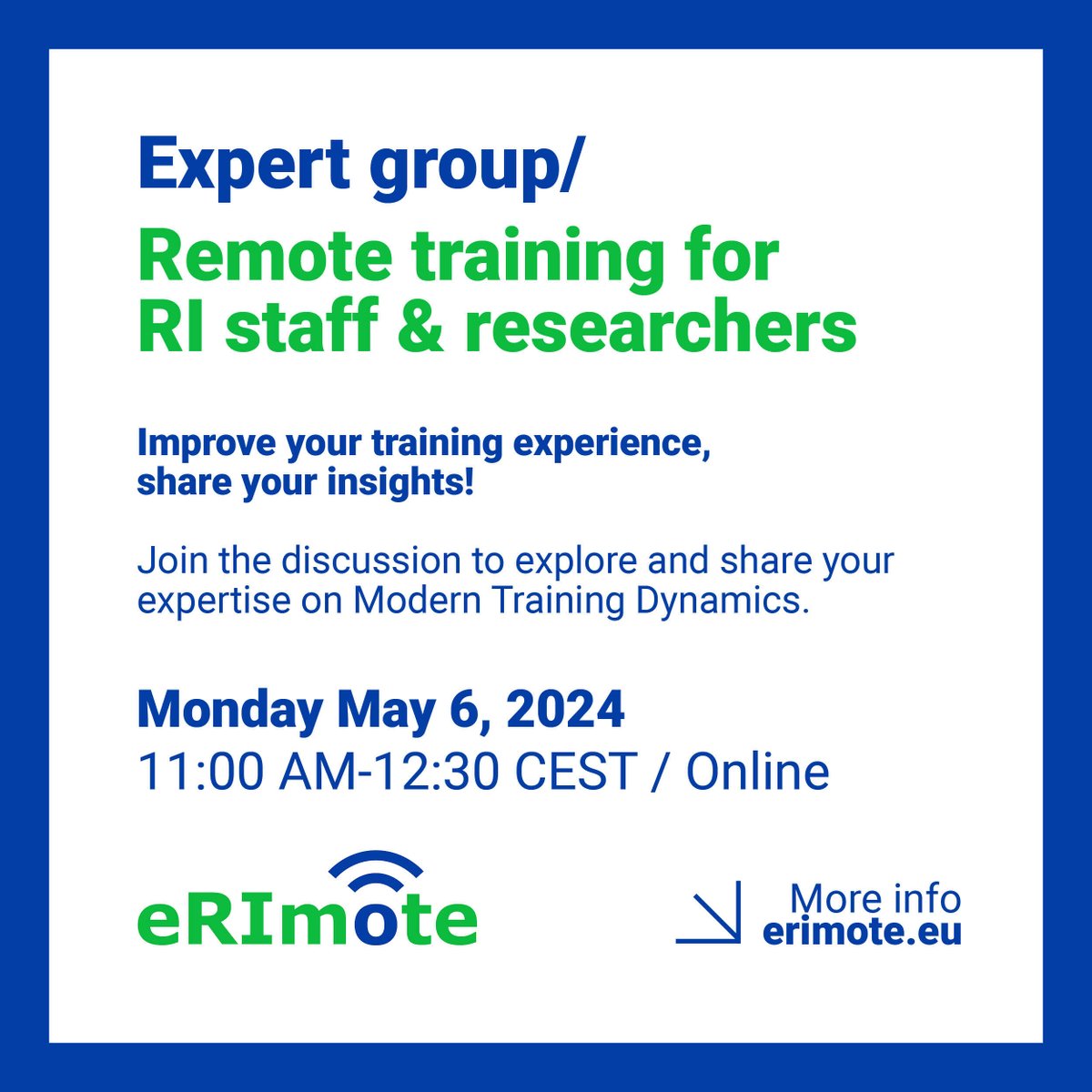 Unlocking the Future of #Training: Join the eRImote Expert Group meeting! eRImote EG focuses on #training for #remote #access provision invites you to an enlightening discussion on the evolving landscape of training #methodologies and resources. Register👇🏻 bit.ly/eRImote_EG3
