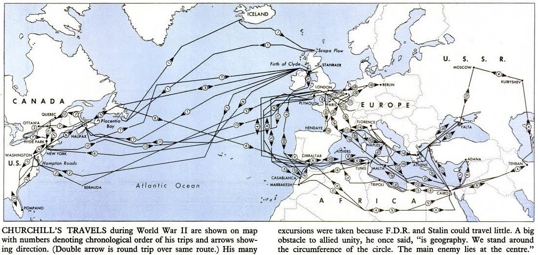 Map of Churchill's Travels during World War II