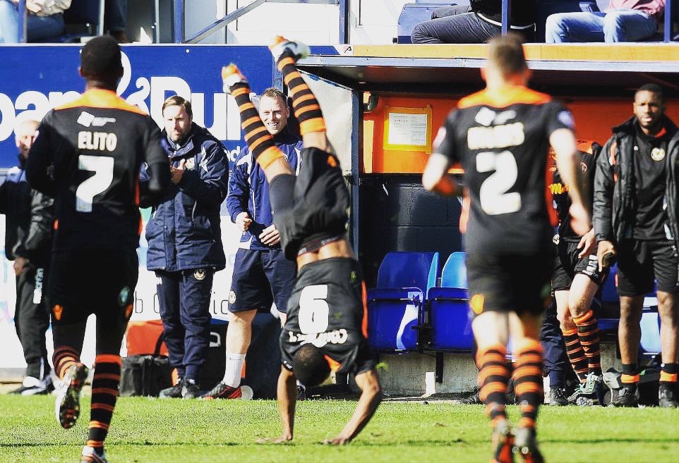 On this day in 2016..
Luton Town 1-1 Newport County
Kenilworth Road
Newport County striker Souleymane Coulibaly acrobatically celebrates after scoring a late equaliser in a 1-1 away draw against Luton Town.