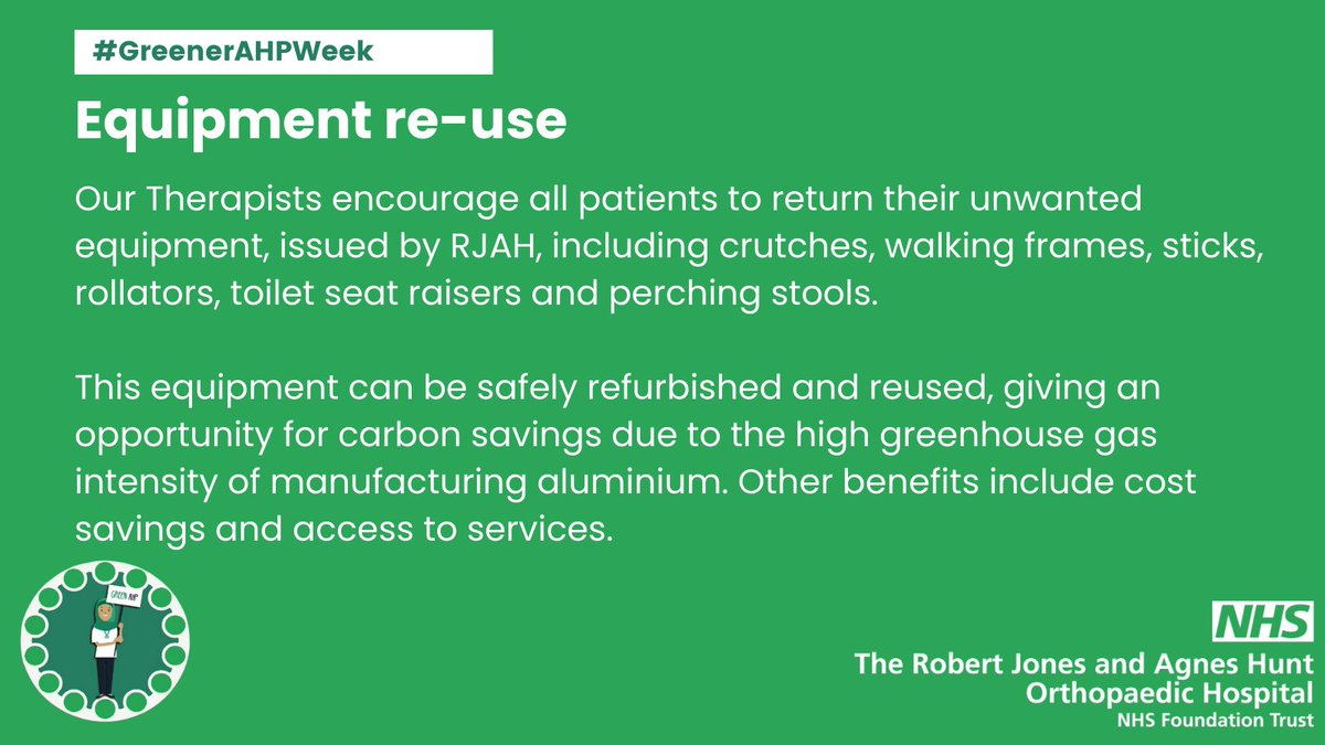 Did you know you can return unwanted and used equipment, issued by us, to us? 🩼

More information is on our website 👉 rjah.nhs.uk/media/e4gek2xw…

#GreenerAHPWeek