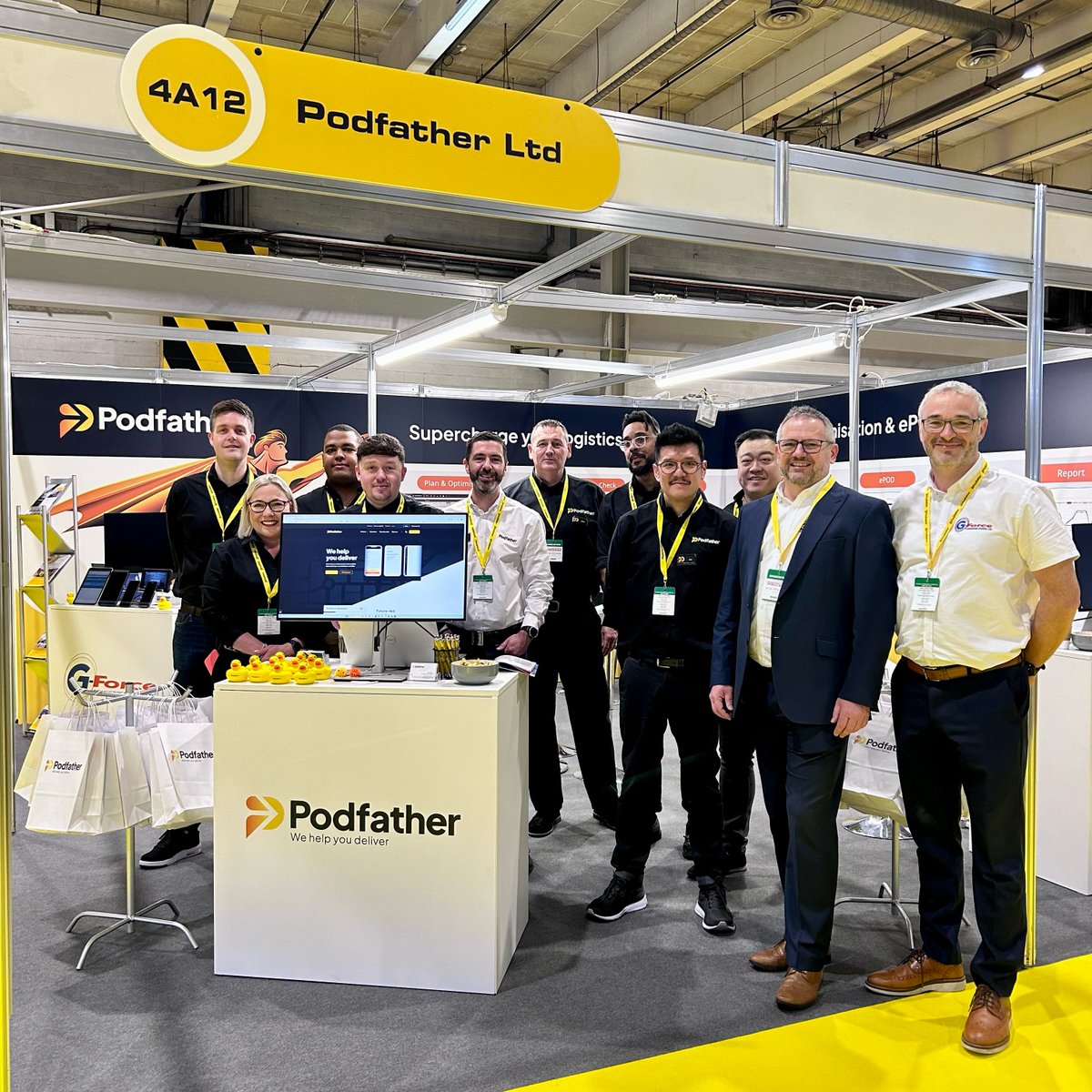 Day one of the @TheCVShow with the team from @G_ForceComms, feel free to drop by the stand and say hello 👋 We're all at stand 4A12! #commercialvehicleshow #cvshow #events #podfather #gforce