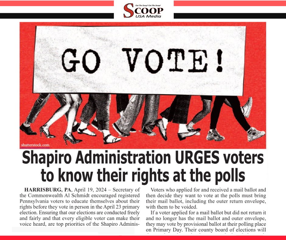 Shapiro Administration Urges Pennsylvanians to Know Their Rights at the Polls.
Read: scoopusa-pa.newsmemory.com/?publink=2f111…
.
.
.
.
.
#primaryelectionday #Vote #blackmedia #localnews #community #scoop #news #africanamericans #philadelphia #scoopusamedia #philly #scoopusa #subscribe