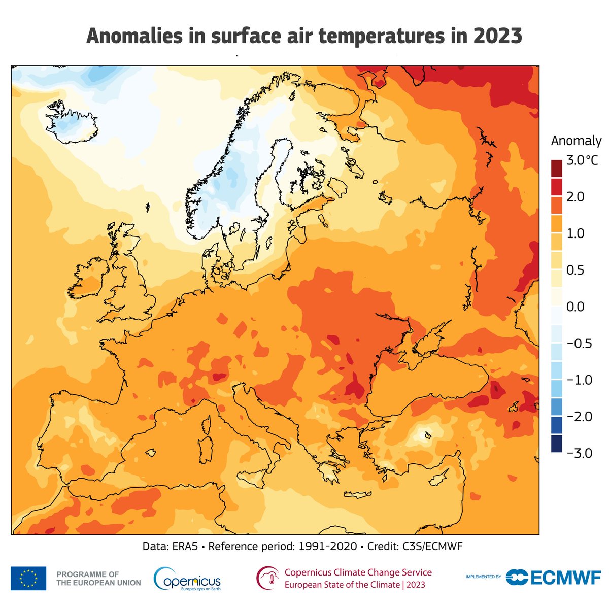 Earth Day is over, but the climate crisis remains. 🌍 In 2023, Europe saw its 2nd warmest year on record as per @CopernicusECMWF #ESOTC 2023. Read more ⤵️ climate.copernicus.eu/esotc/2023/tem… #Climate #ClimateReport #CopernicusClimate