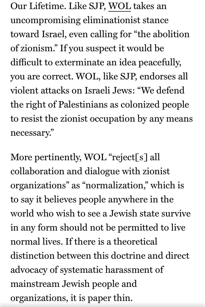 Anyone who tells you that the antisemitic harassment and terrorist support is not intended by those behind the protests is not being honest. The 2 main groups behind these protests are SJP and WoL. Read them in their own words: nymag.com/intelligencer/…