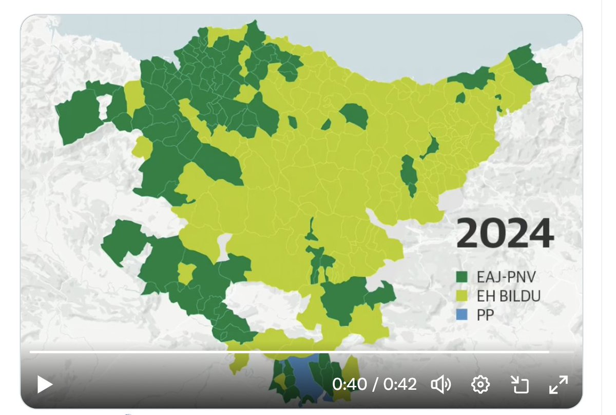 Con el mapa electoral de Euskadi que ha circulado pasa un poco como con los mapas electorales de EEUU llenos del rojo (color de los republicanos), excepto en las costas: votan las personas, no las hectáreas.