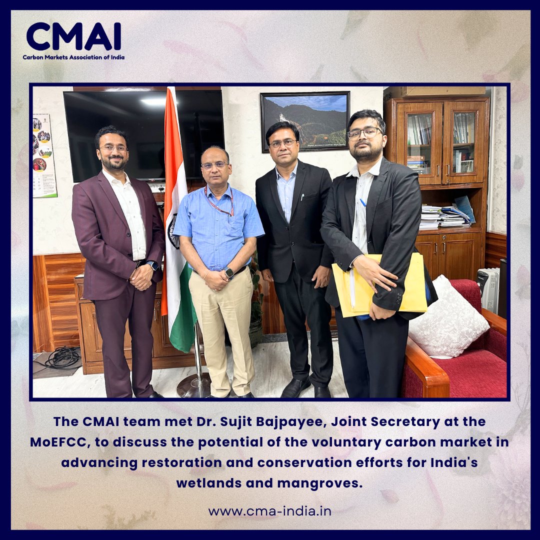 Mr. @manishdabkara1 , President & @Rohit Kumar, SG of #CMAI recently had privilege of engaging in a productive discussion with Dr. Sujit Bajpayee, JS at the @MinistryofAgriculture. The focal point of meeting was to delve into #Wetlands conservation and #BlueCarbon economy.