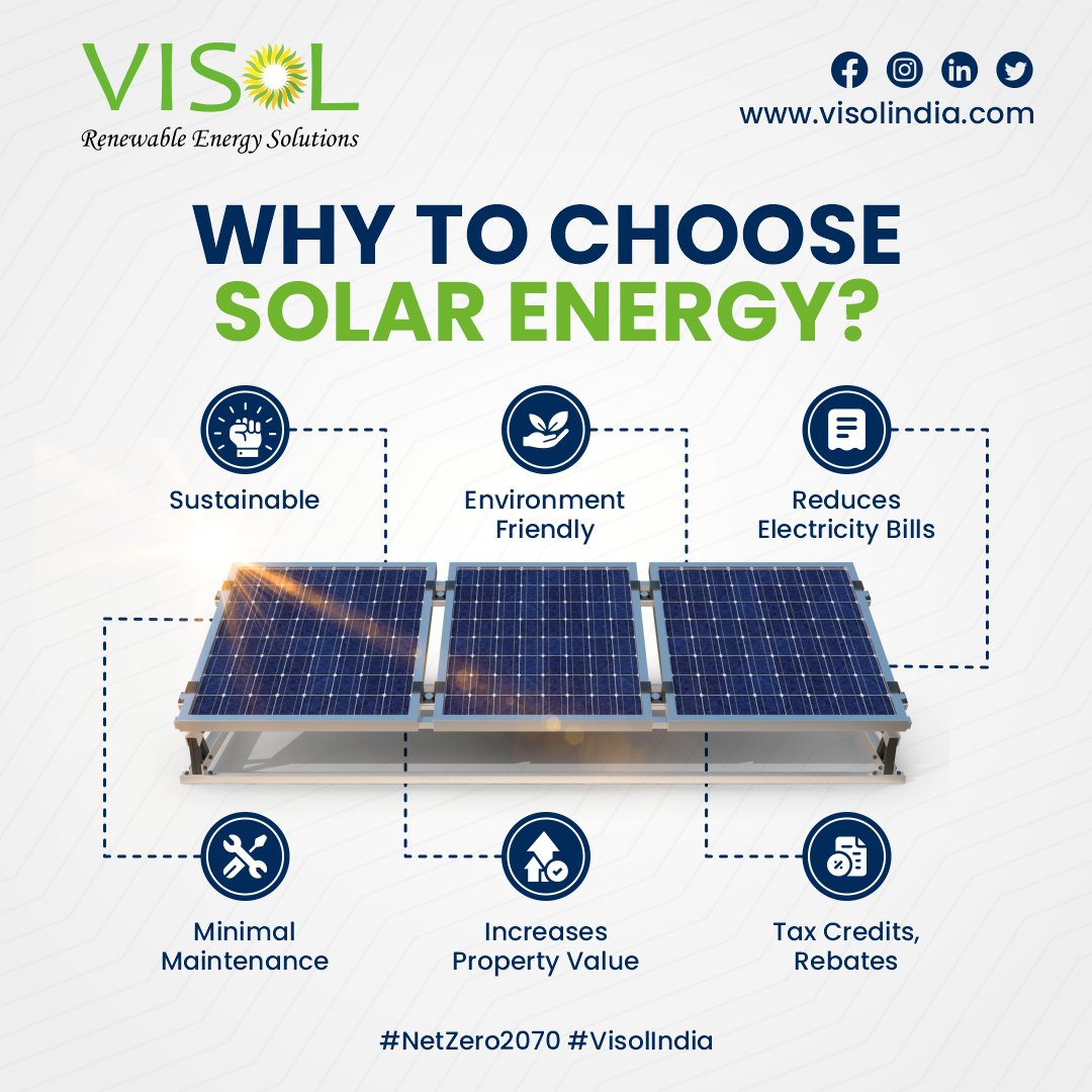 Solar is the future of energy consumption and is sustainable, cost-effective, and beneficial for both residential and commercial sectors. 
.
#visolindia #solarpanels #reasonstoinstallsolar #EnergyRevolution #solarpanelsystem #SolarEnergy #RenewableEnergy #solarpanelmanufacturer