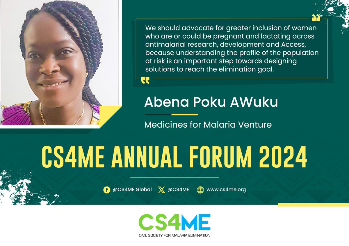 💪Empowering women, reducing malaria 🦟 Don't miss Mrs. Abena POKU-awuku keynote on 'Reducing malaria among pregnant women through a gender approach' during CS4ME Annual Forum 2024. #EndMalaria #WorldMalariaDay2024