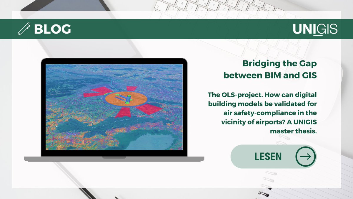 Read our latest blog post by #UNIGIS #MSc graduate Morten Loës about his #MasterThesis “Bridging the Gap between #BIM and #GIS. The OLS-project. How can #digitalbuildingmodels be validated for air safety-compliance in the vicinity of #airports?” ✈️🏬🎓 unigis.at/en/bridging-th…