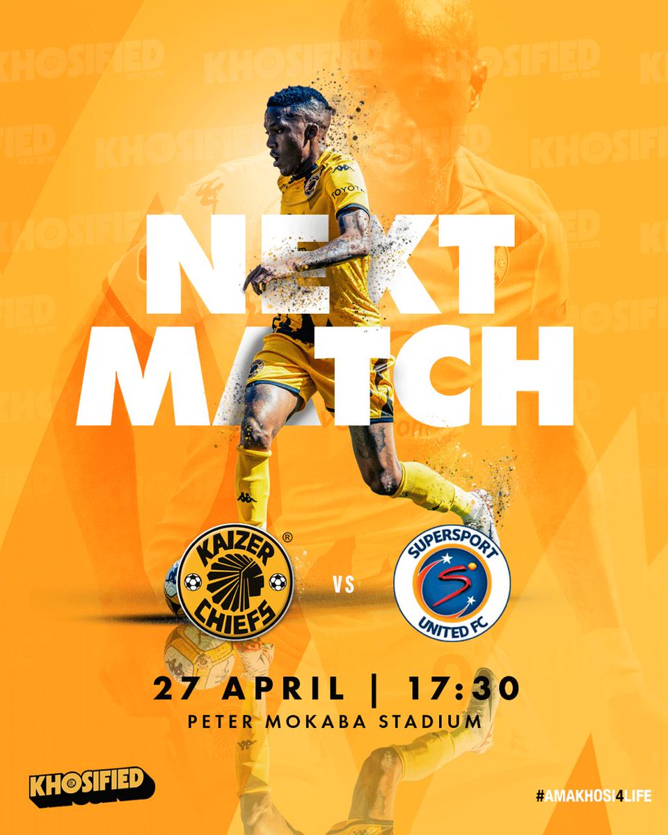 Next Kaizer Chiefs Match! 🏆#DStvPrem ⚽️Kaizer Chiefs vs. SuperSport United 👕First Team 🗓️Saturday 27 April 2024 🏟Peter Mokaba Stadium 🕞17h30 📺SuperSport 202 🎟R60 - Computicket, Shoprite - linktr.ee/kaizerchiefs #Amakhosi4Life #Khosified