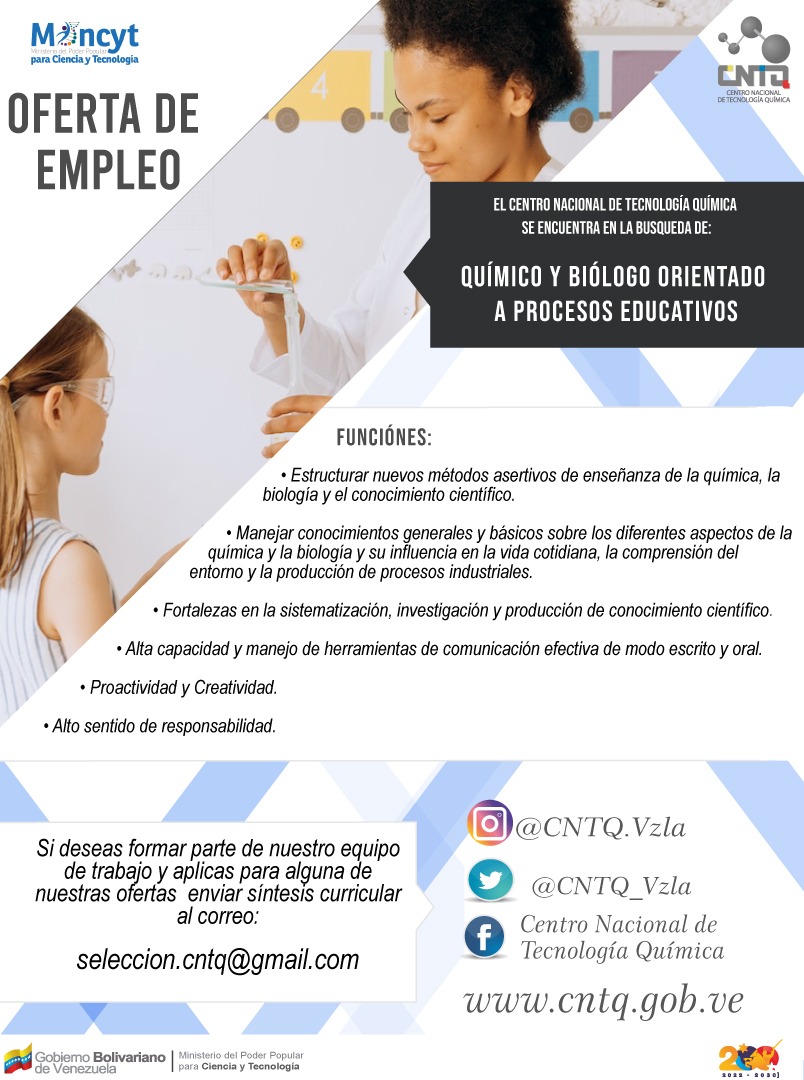 Te interesa trabajar en el sector de la CyT? Desde la #Ciencia continuamos formando el talento necesario para el bienestar de la Patria.

#CienciaParaLaVida