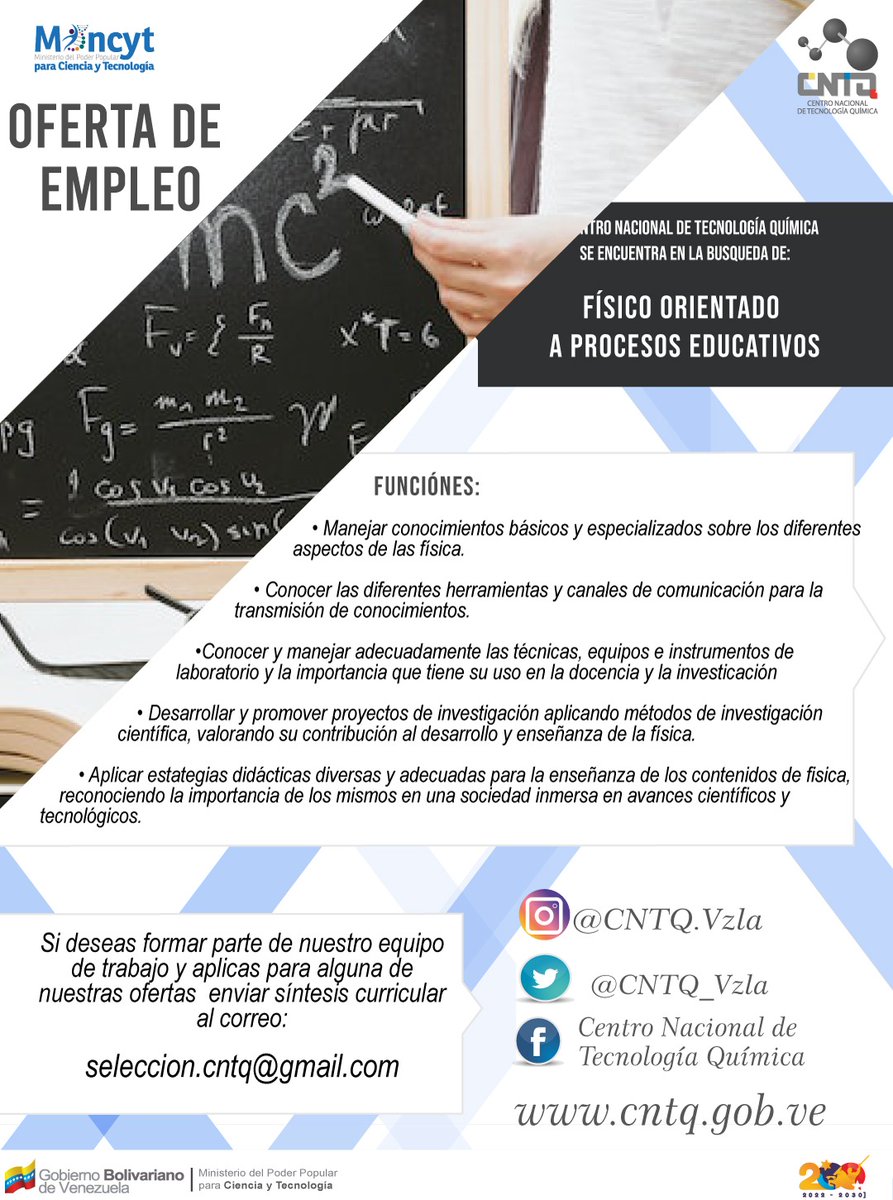 Gabrielasjr's tweet photo. Te interesa trabajar en el sector de la CyT? Desde la #Ciencia continuamos formando el talento necesario para el bienestar de la Patria.

#CienciaParaLaVida https://t.co/jNldgxVskd