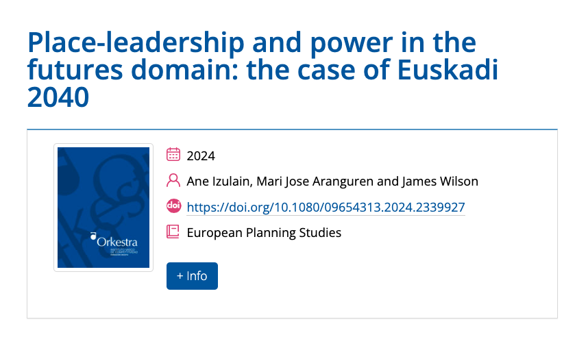 [📑] This paper reflects on how leadership and power shape shared vision in regional foresight processes, and the role of academic knowledge. Ane Izulain, Mari Jose Aranguren and @jamierwilson conduct an in-depth case study analysis of #Euskadi2040. 🔗labur.eus/CpieV