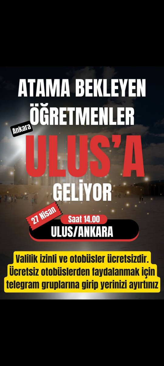 Atama bekleyen öğretmenler Mülakatsız 68 Bin Öğretmen Ataması için Ankara Ulusa geliyor ve sizlerin desteğini bekliyor
@hakanchelik
@ersoyakif1
@ugurdundarsozcu
@dogansenturk
@cemkucuk55
@abdulkdir_selvi
@muratagirel
@handefrt
@ismailsaymaz
@Fullyaozturk
#SnÖzelÖğretmenlerleUlusa