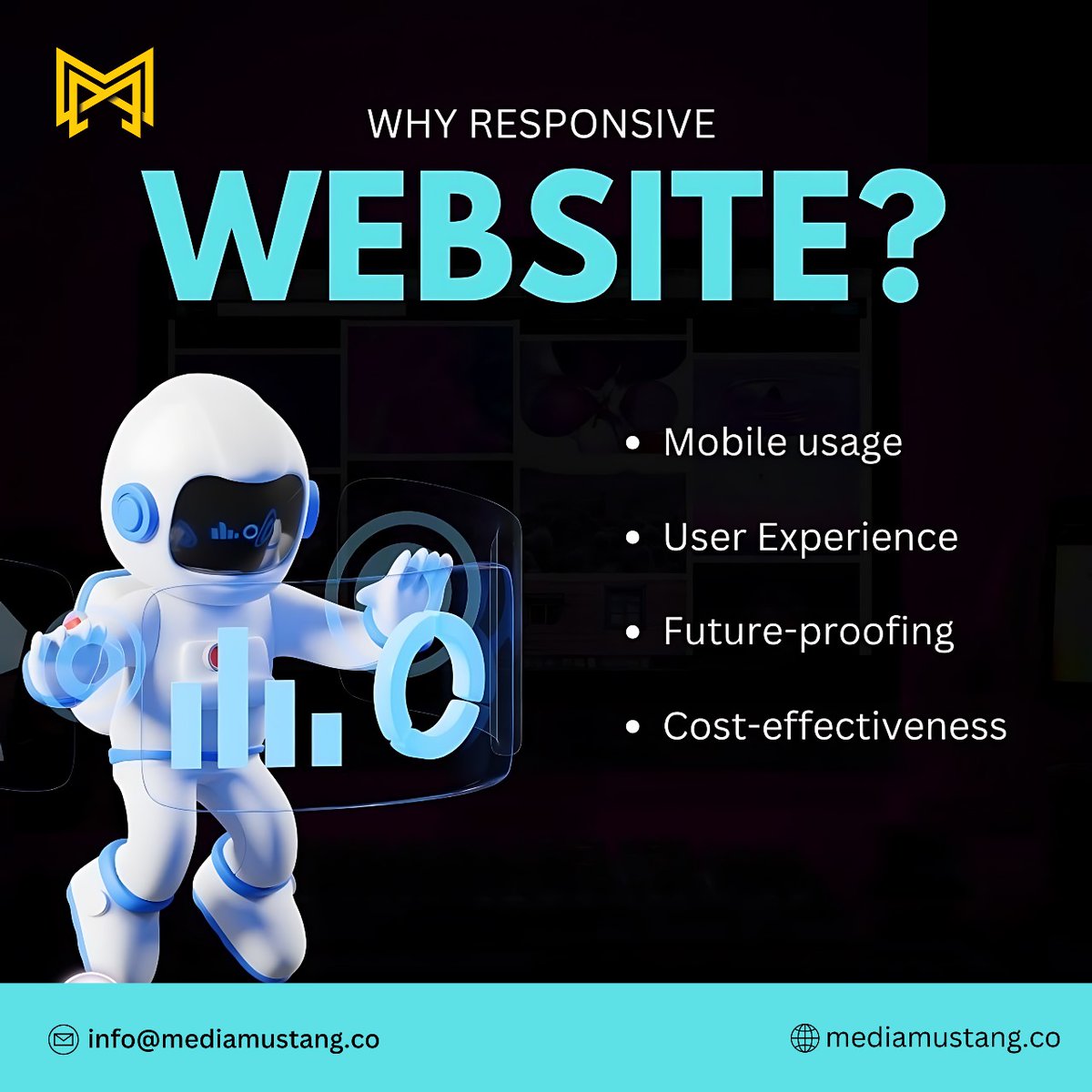 A responsive website ensures a positive user experience (UX) for everyone who visits your site, no matter what device they're using. This means more leads, more conversions, and more happy customers!

Website: mediamustang.co

#responsivewebdesign #mobilefriendly