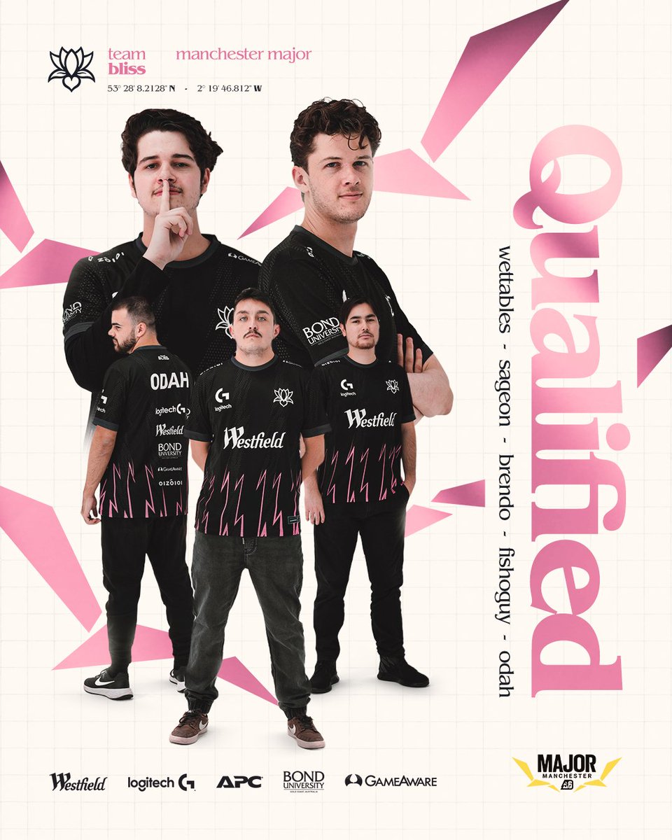 YOU CAN'T KEEP US AWAY, MANCHESTER WE'RE COMING FOR YOU 🫵😎

The boys will once again be your Oceanic representatives for the #BlastR6Major  😤

Thank you for all the support, we won't let you down! 🫶

#BlissR6🪷 | #BlissUp🪷 | #BlastR6