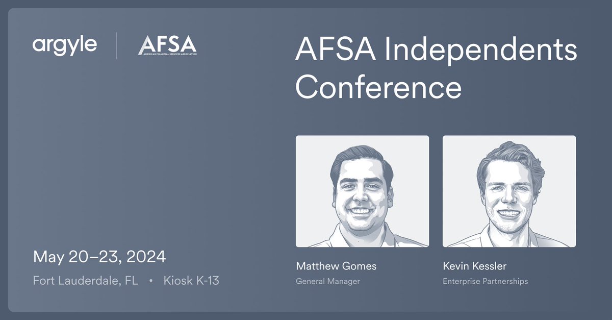 Heading to the @AFSA_DC Independents Conference in Fort Lauderdale? Swing by Kiosk K-13 to connect with Argyle! 🌴📈 Catch up with our team members Matthew Gomes and Kevin Kessler while you’re there.