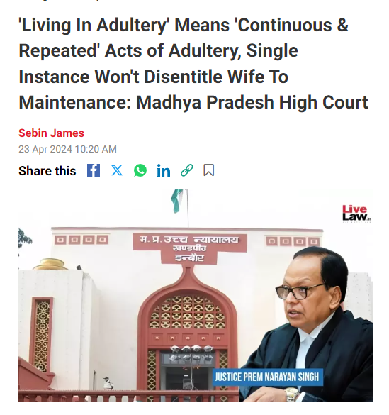 Husband got divorced on the grounds of #adultery.

But wait...
There is always a twist, the husband should give #maintenance to the adulterous wife.