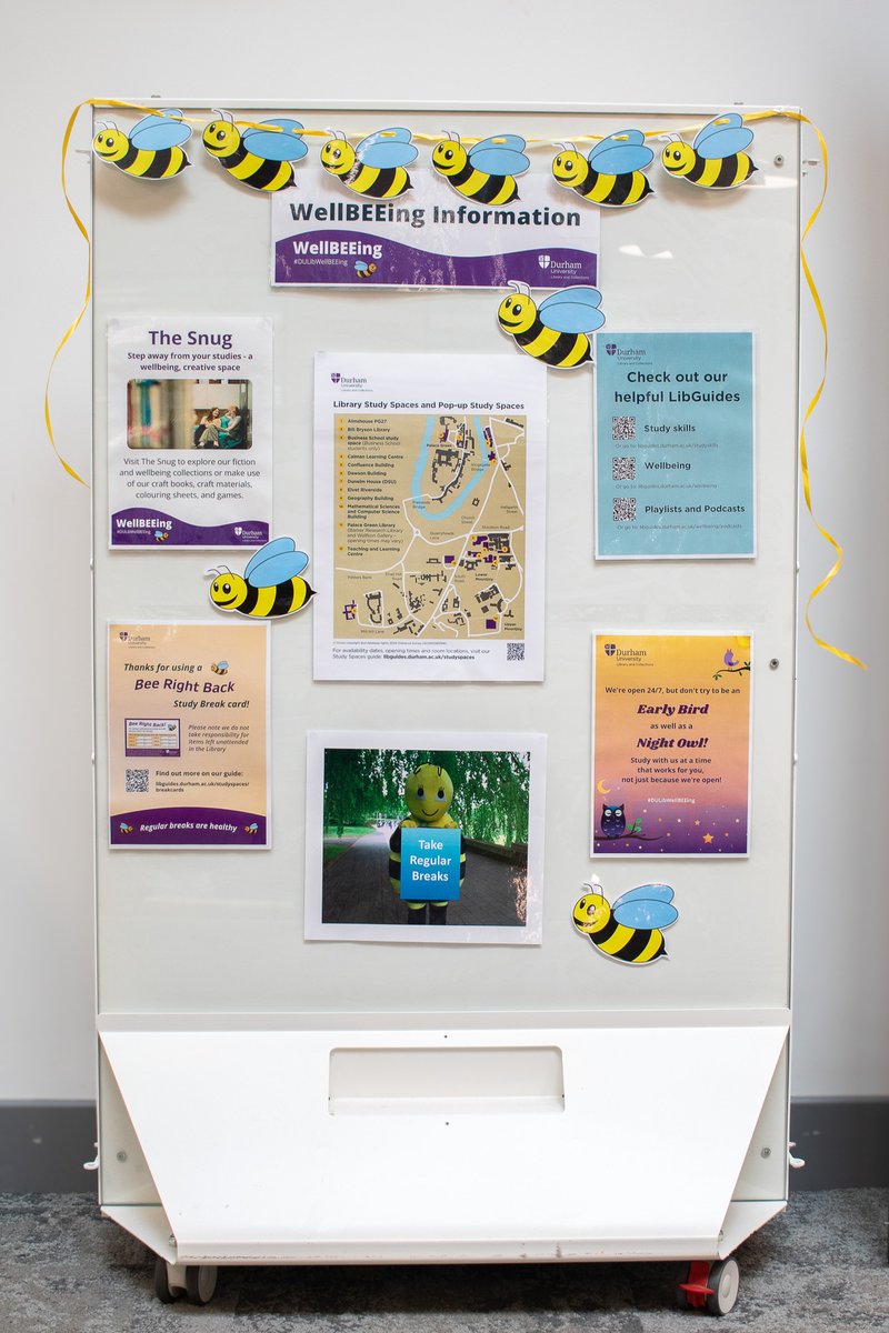 Have you spotted our WellBEEing Information displays in the Billy B and TLC? 👀 They’re full of helpful information about study spaces, self-care, and wellbeing resources to help support you during exam season 💜😊 #DULib #DULibWellBEEing