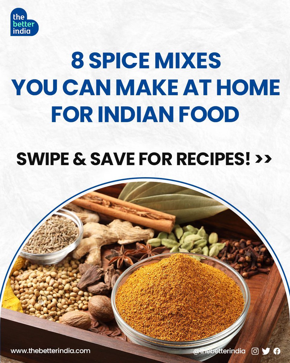 thebetterindia's tweet image. Skip the store-bought masala box and create restaurant-worthy recipes with these simple DIY spice mixes! 

#indianfood #spicemixes #diycooking #easyrecipes #IndianSpice #Spicemixrecipies #India #IndianMasala

[Indian Masala, DIY Spice Mix, Masla Recipe, Indian recipes]