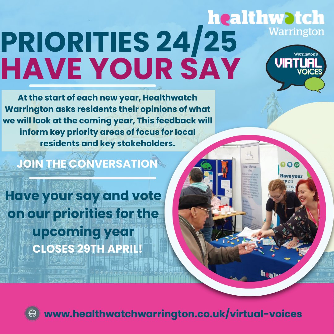 Join the conversation and have your say on what our Priorities for 2024/25 should be! Rank our 6 choices to help shape our work programme 🕔 Take 5 minutes to make a difference that could last a lifetime 🎤…gcommunities.welcomesyourfeedback.net/r29jjx 🏆Win & Support Local Business #Warrington