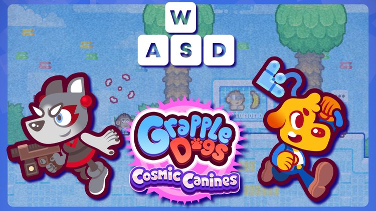 JoGribbin's tweet photo. A reminder: Grapple Dogs: Cosmic Canines will be playable for the first time at WASD this week!! Come check it out if you're there! https://t.co/BPXevdHAF1